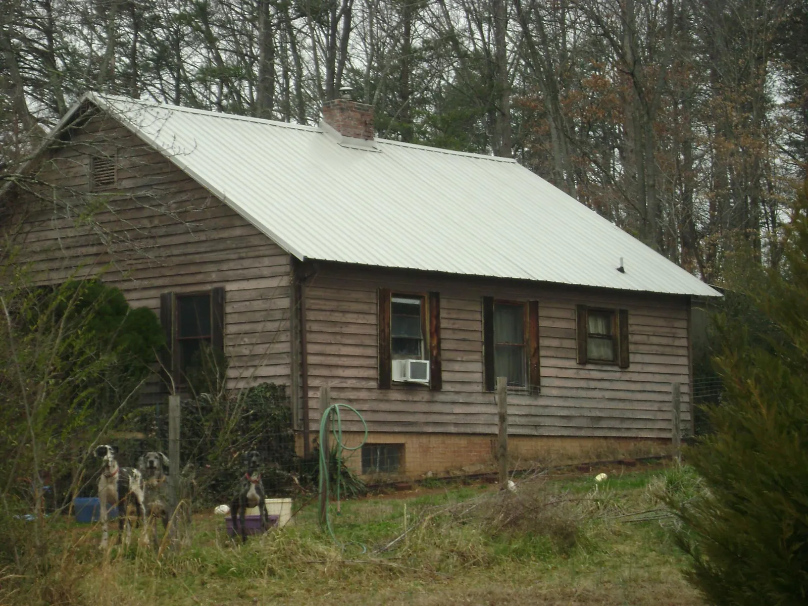 White metal roof on an old wood sided farmhouse, from a Asphalt Shingle Roof Repair job in Driftwood